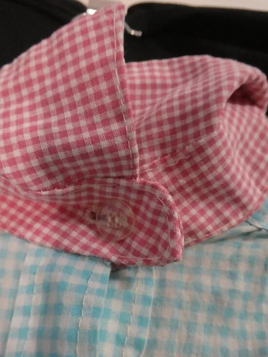 Handmade Pastel Colorblock Gingham Button-Down Shirt - P2P 21" - Picture 4 of 16